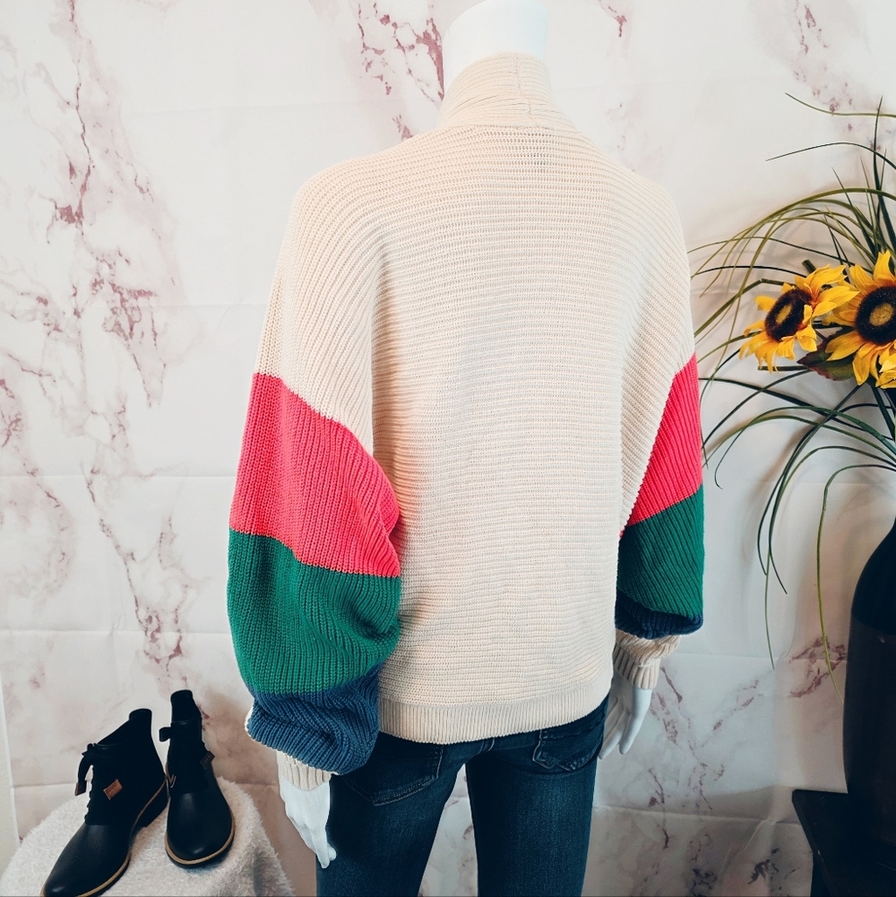 Cabi Colorblock Cardigan Cream Pink Green Dolman Sleeve Open Knit Spring - Picture 5 of 7